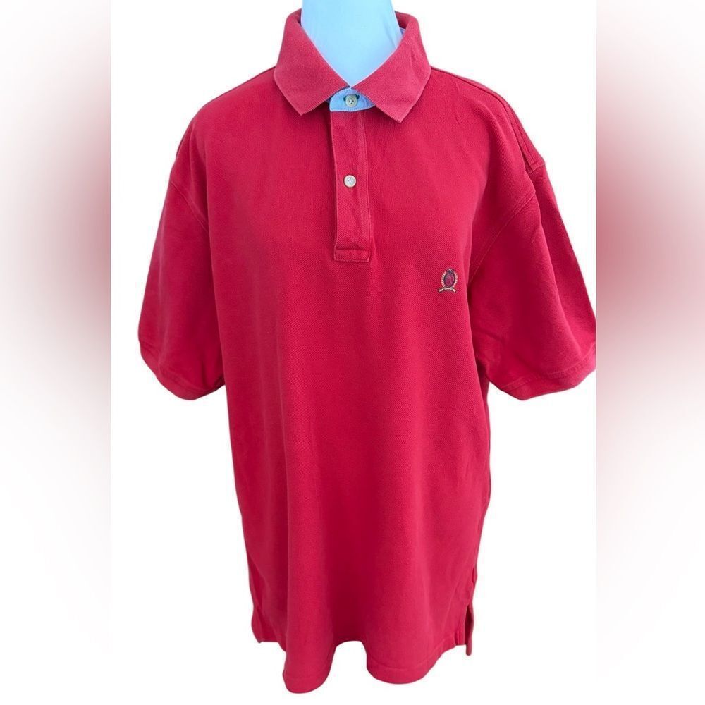 Tommy Hilfiger Red Button Polo Short Sleeved Shirt size L.